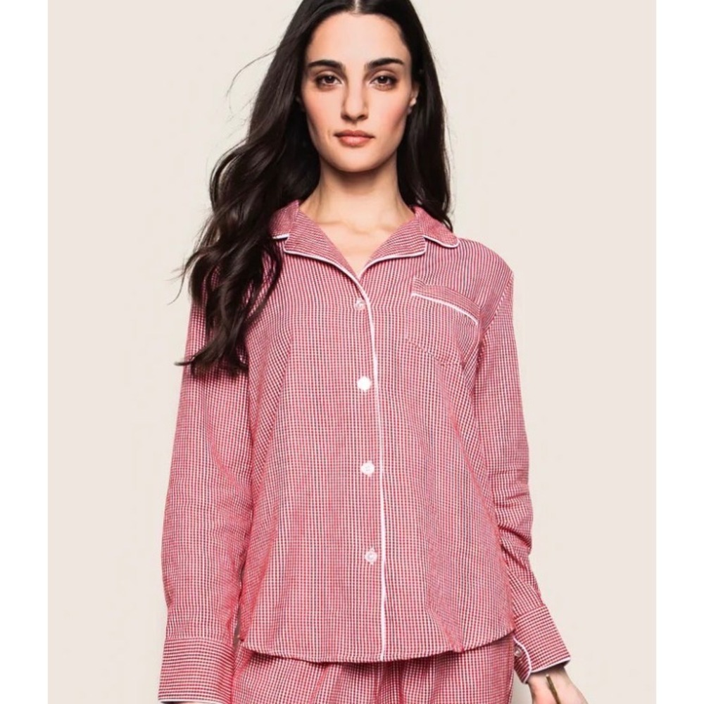 Petite Plume red white gingham flannel long sleeve pajama top 
large luxury soft